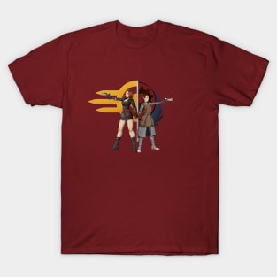 Beth & Odessa Hero Pose (with Logos) T-Shirt